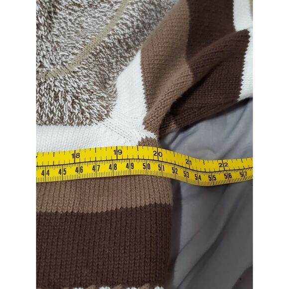 Crazy Horse by Liz Claiborne Women’s Petite MD Sweater Brown Beige Striped V-Nec - Picture 7 of 11